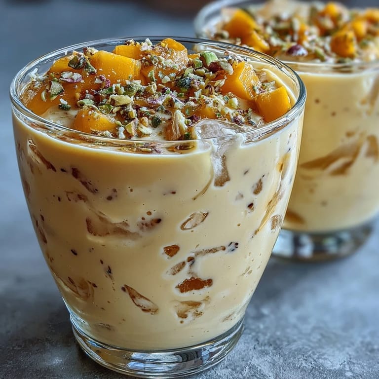 Refreshing Indian-inspired mango lassi smoothie, a cool and creamy afternoon treat.