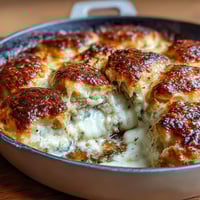 Dumpling Lasagna Skillet with Ground Turkey and Cabbage: A one-pan comfort meal with layers of savory ground turkey, tender cabbage, and cheesy dumpling wrappers baked to perfection.