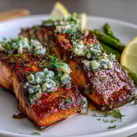 Garlic Butter Salmon with Asparagus - roasted salmon fillets and crisp asparagus drizzled with fragrant garlic butter, served on a sheet pan for an easy dinner.