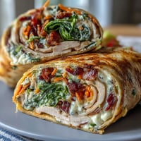 Colorful turkey and cheese pinwheel sandwiches with spinach and carrots in bite-sized spirals.
