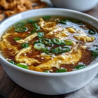 Silky egg ribbons swirl in a savory, aromatic broth with fresh scallions, creating a comforting bowl of Homemade Egg Drop Soup.